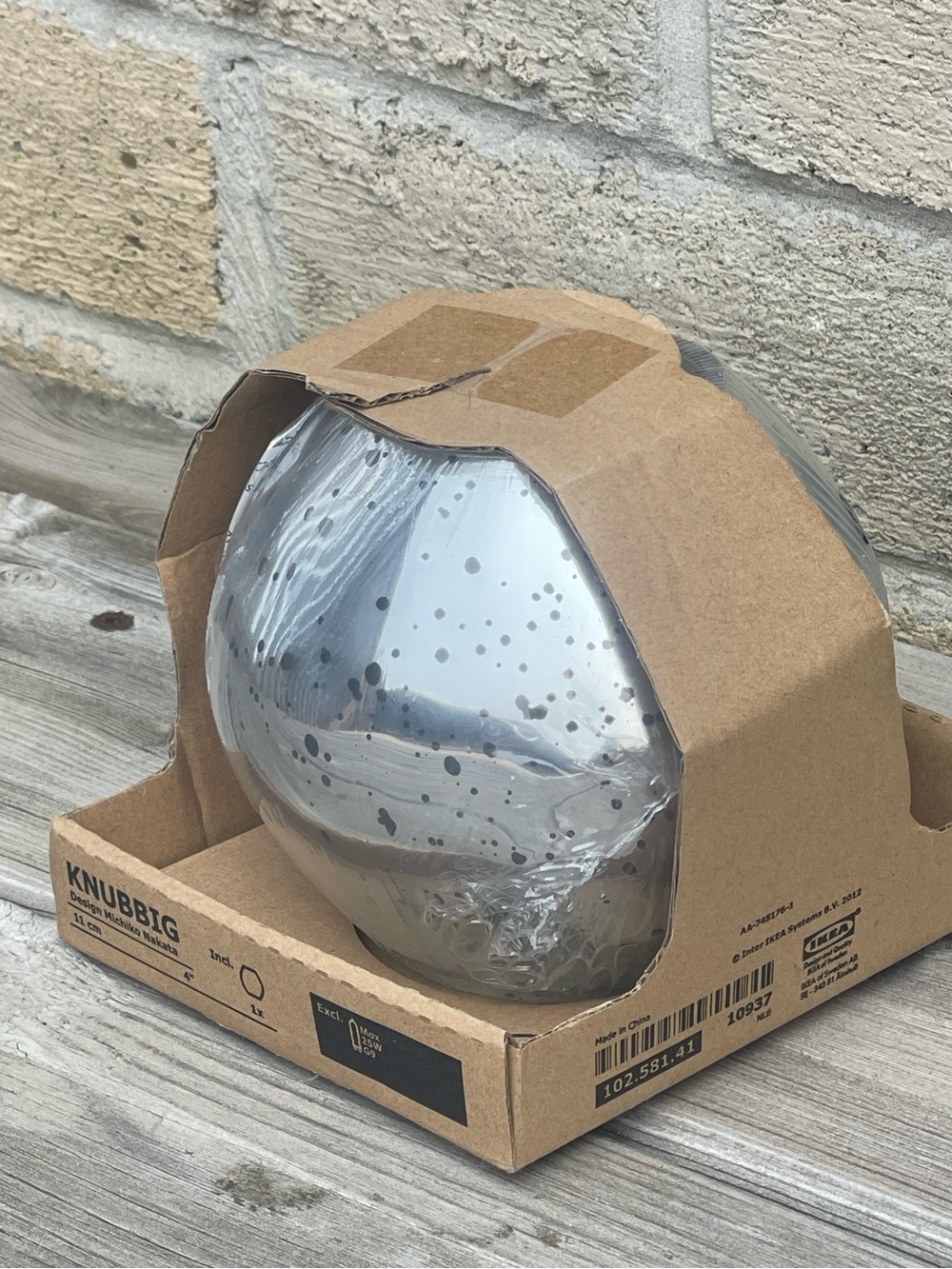 IKEA Knubbig Glass Table Lamp Silver Glitter Globe 4" Discontinued NEW